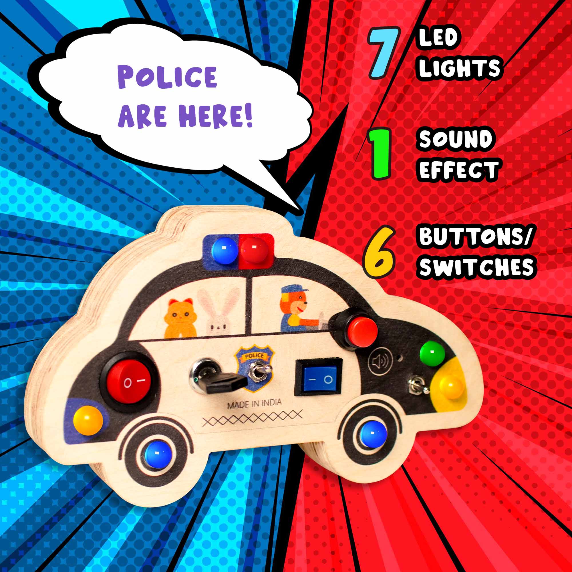 Police Cruiser Montessori Busy Board-V7